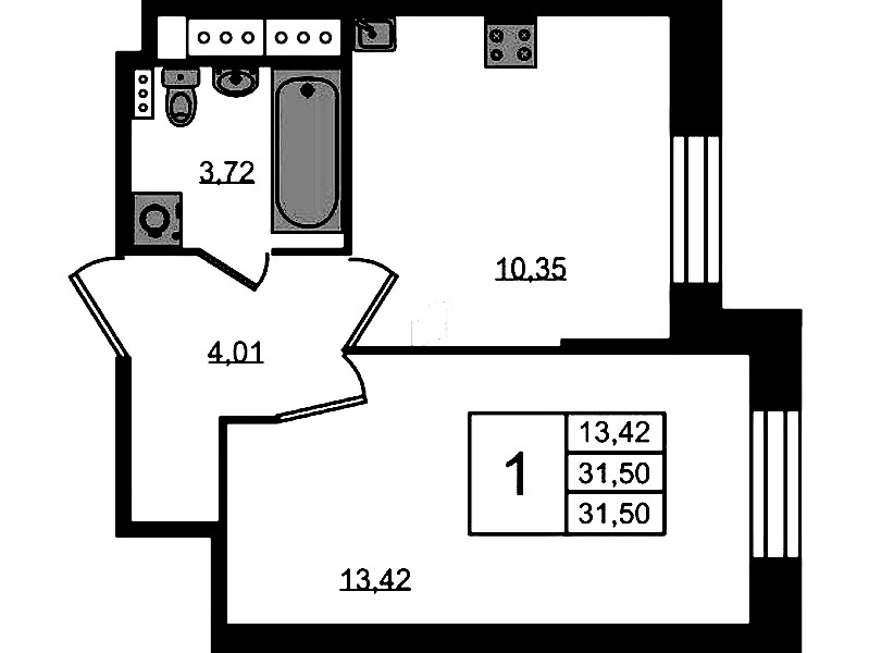 1-комнатная квартира 31.5 м², 2/11 эт., ЖК «Новое Колпино»